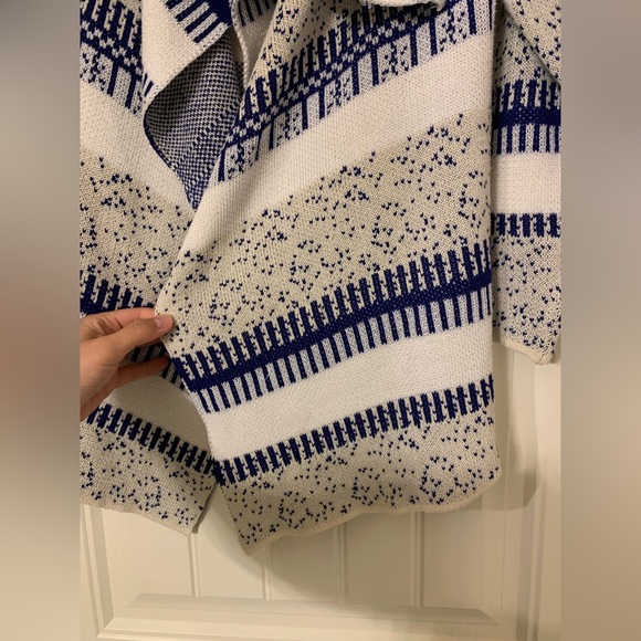 FOREVER 21 Blue White Gray Striped High Low Open Front Long Sleeve Cardigan Sz M - Picture 6 of 8